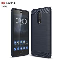 Luxury Carbon Fiber Brushed Wire Drawing Silicone TPU Back Cover for Nokia 8 (Navy)