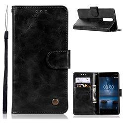 Luxury Retro Leather Wallet Case for Nokia 8 - Black