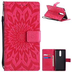 Embossing Sunflower Leather Wallet Case for Nokia 8 - Red