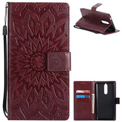 Embossing Sunflower Leather Wallet Case for Nokia 8 - Brown