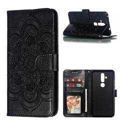 Intricate Embossing Datura Solar Leather Wallet Case for Nokia 8.1 Plus (Nokia X71) - Black