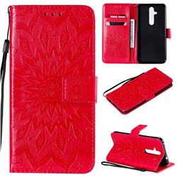 Embossing Sunflower Leather Wallet Case for Nokia 8.1 Plus (Nokia X71) - Red