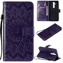 Embossing Sunflower Leather Wallet Case for Nokia 8.1 Plus (Nokia X71) - Purple
