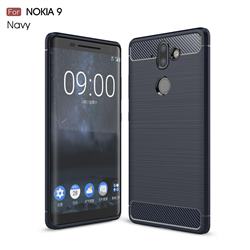 Luxury Carbon Fiber Brushed Wire Drawing Silicone TPU Back Cover for Nokia 9 - Navy