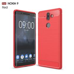 Luxury Carbon Fiber Brushed Wire Drawing Silicone TPU Back Cover for Nokia 9 - Red