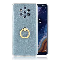 Luxury Soft TPU Glitter Back Ring Cover with 360 Rotate Finger Holder Buckle for Nokia 9 - Blue