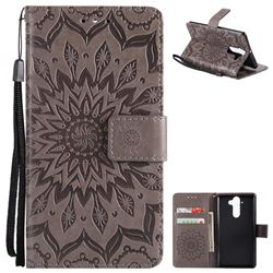 Embossing Sunflower Leather Wallet Case for Nokia 9 - Gray