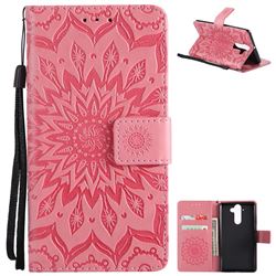 Embossing Sunflower Leather Wallet Case for Nokia 9 - Pink
