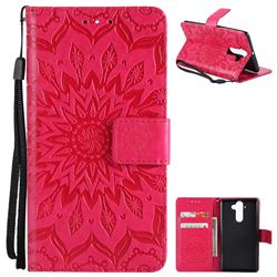 Embossing Sunflower Leather Wallet Case for Nokia 9 - Red