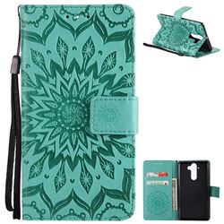Embossing Sunflower Leather Wallet Case for Nokia 9 - Green