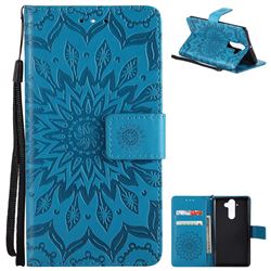 Embossing Sunflower Leather Wallet Case for Nokia 9 - Blue