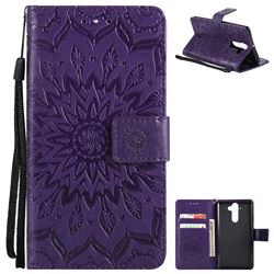 Embossing Sunflower Leather Wallet Case for Nokia 9 - Purple
