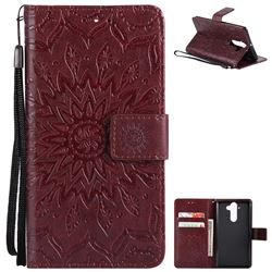 Embossing Sunflower Leather Wallet Case for Nokia 9 - Brown