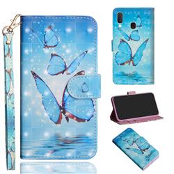 Blue Sea Butterflies 3D Painted Leather Wallet Case for Nokia 9 PureView