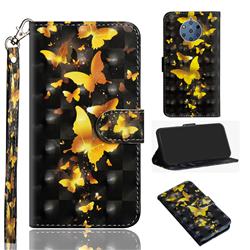 Golden Butterfly 3D Painted Leather Wallet Case for Nokia 9 PureView