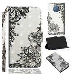 Black Lace Flower 3D Painted Leather Wallet Case for Nokia 9 PureView