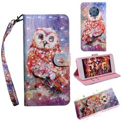 Colored Owl 3D Painted Leather Wallet Case for Nokia 9 PureView