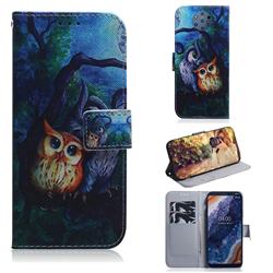 Oil Painting Owl PU Leather Wallet Case for Nokia 9 PureView