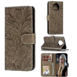 Intricate Embossing Lace Jasmine Flower Leather Wallet Case for Nokia 9 PureView - Gray