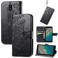 Embossing Mandala Flower Butterfly Leather Wallet Case for Nokia C01 Plus - Black