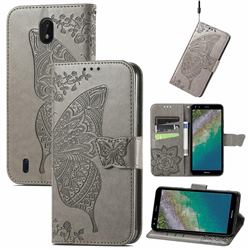 Embossing Mandala Flower Butterfly Leather Wallet Case for Nokia C01 Plus - Gray