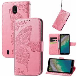 Embossing Mandala Flower Butterfly Leather Wallet Case for Nokia C01 Plus - Pink