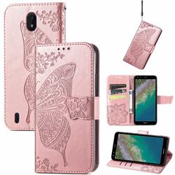 Embossing Mandala Flower Butterfly Leather Wallet Case for Nokia C01 Plus - Rose Gold