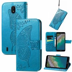 Embossing Mandala Flower Butterfly Leather Wallet Case for Nokia C01 Plus - Blue