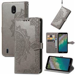 Embossing Imprint Mandala Flower Leather Wallet Case for Nokia C01 Plus - Gray