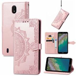 Embossing Imprint Mandala Flower Leather Wallet Case for Nokia C01 Plus - Rose Gold