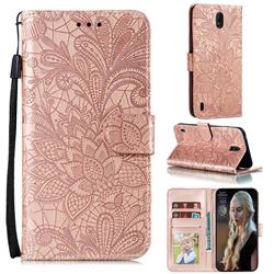 Intricate Embossing Lace Jasmine Flower Leather Wallet Case for Nokia C1 - Rose Gold