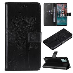 Embossing Butterfly Tree Leather Wallet Case for Nokia C12 - Black