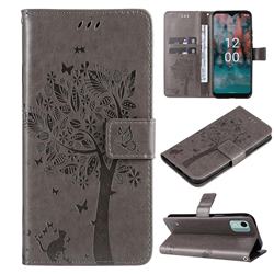Embossing Butterfly Tree Leather Wallet Case for Nokia C12 - Grey