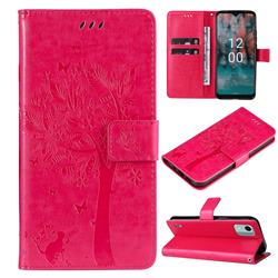 Embossing Butterfly Tree Leather Wallet Case for Nokia C12 - Rose