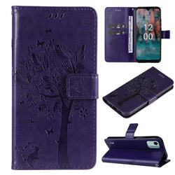 Embossing Butterfly Tree Leather Wallet Case for Nokia C12 - Purple
