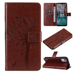 Embossing Butterfly Tree Leather Wallet Case for Nokia C12 - Coffee