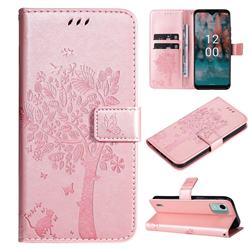 Embossing Butterfly Tree Leather Wallet Case for Nokia C12 - Rose Pink