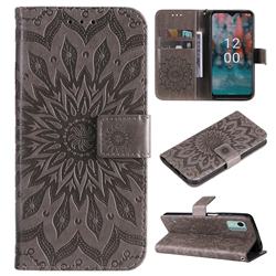 Embossing Sunflower Leather Wallet Case for Nokia C12 - Gray