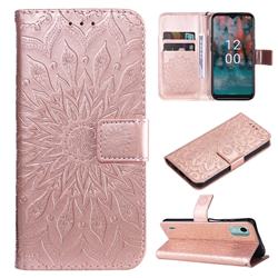 Embossing Sunflower Leather Wallet Case for Nokia C12 - Rose Gold