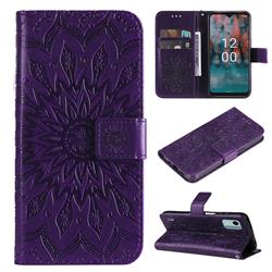 Embossing Sunflower Leather Wallet Case for Nokia C12 - Purple