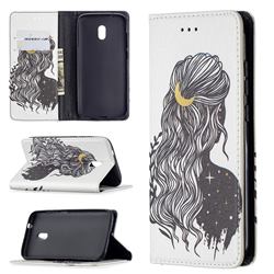 Girl with Long Hair Slim Magnetic Attraction Wallet Flip Cover for Nokia C1 Plus