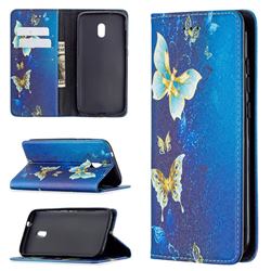 Gold Butterfly Slim Magnetic Attraction Wallet Flip Cover for Nokia C1 Plus