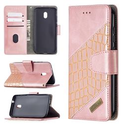 BinfenColor BF04 Color Block Stitching Crocodile Leather Case Cover for Nokia C1 Plus - Rose Gold