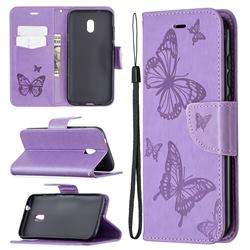 Embossing Double Butterfly Leather Wallet Case for Nokia C1 Plus - Purple