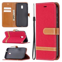 Jeans Cowboy Denim Leather Wallet Case for Nokia C1 Plus - Red