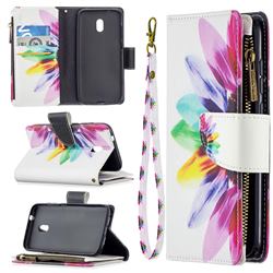 Seven-color Flowers Binfen Color BF03 Retro Zipper Leather Wallet Phone Case for Nokia C1 Plus