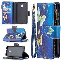 Golden Butterflies Binfen Color BF03 Retro Zipper Leather Wallet Phone Case for Nokia C1 Plus