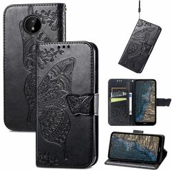 Embossing Mandala Flower Butterfly Leather Wallet Case for Nokia C20 - Black