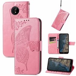 Embossing Mandala Flower Butterfly Leather Wallet Case for Nokia C20 - Pink