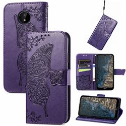Embossing Mandala Flower Butterfly Leather Wallet Case for Nokia C20 - Dark Purple